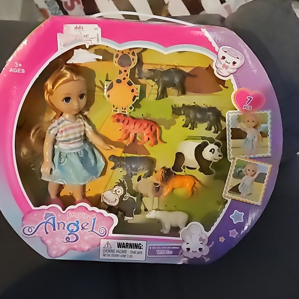 Imagine Angel 7 Piece Mini Doll Zoo Animals Tiger Hippo Lion Bear Elephant Rhino